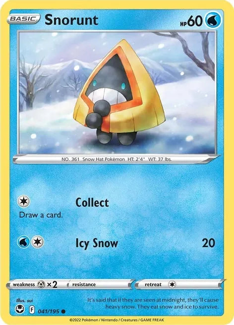 Pokemon TCG - SILVER TEMPEST - 041/195 - SNORUNT - Reverse Holo - Common